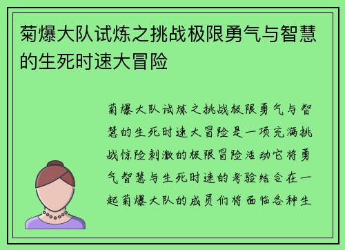 菊爆大队试炼之挑战极限勇气与智慧的生死时速大冒险