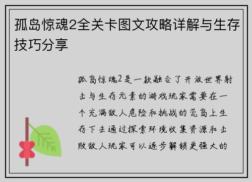 孤岛惊魂2全关卡图文攻略详解与生存技巧分享 孤岛惊魂2全关卡图文攻略详解与生存技巧分享